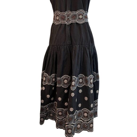 Vanessa Bruno 42 Large 12 Black Fit & Flare Midi Dress Alais Elegant Embroidered - Picture 6 of 7